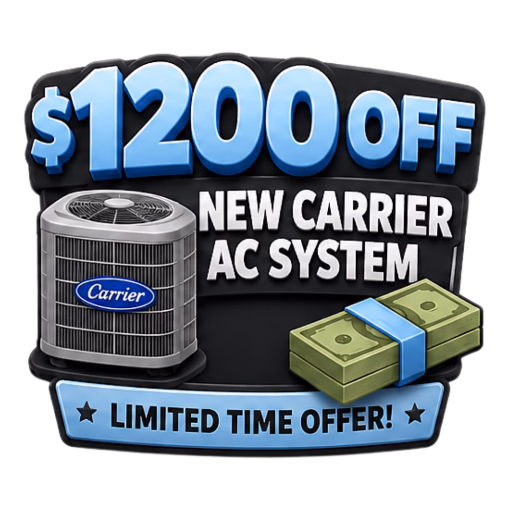 $1200 Off for New Carrier AC System | Iron Shield Heating & Air
